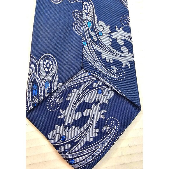 Vtg Mens Acetate Tie By In Navy & Blue Paisley Design - Picture 6 of 7